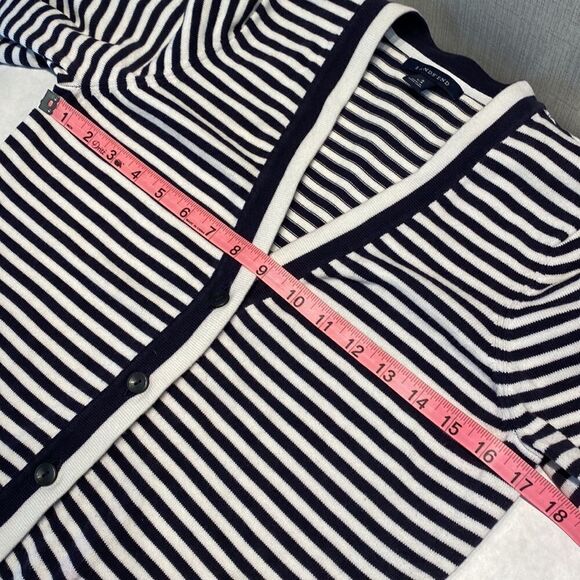 Lands’ End Cardigan Sweater Striped Small 6-8 Nautical Navy White Button Front - Picture 6 of 8